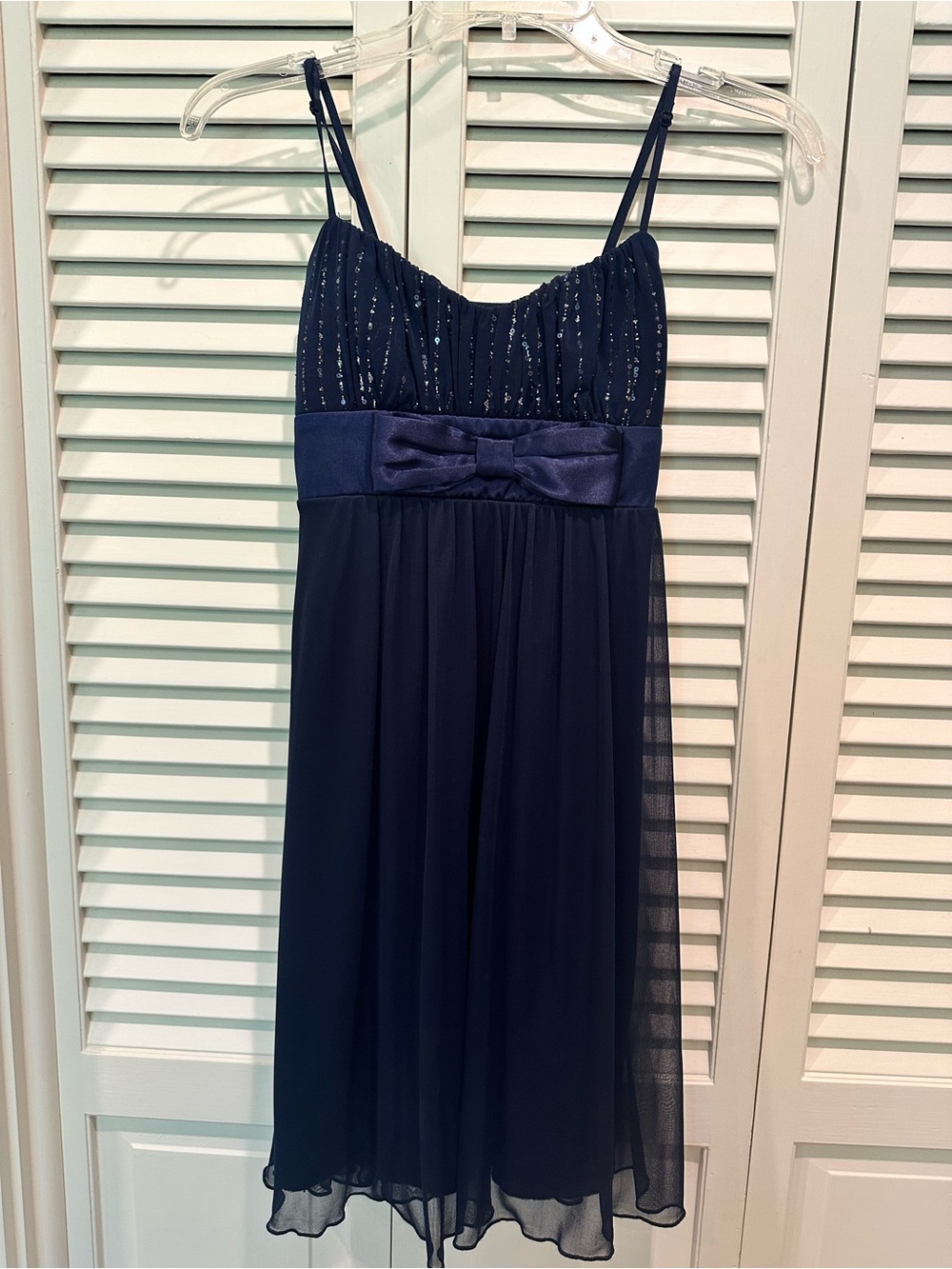 Ruby Rox Navy Blue Spaghetti Strap Party Dress with Bow